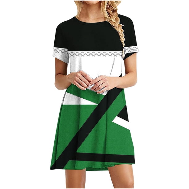 Vestido de Manga Corta para las Mujeres Casual Impreso Cuello Redondo, Vestido de las Señoras para la Primavera Y el Verano de Uso Diario