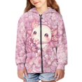 thumbnail image 3 of chaqlin Axolotl Zip up Hoodies for Teen Girls Y2K Long Sleeve Sweatshirts Jacket Cherry Blossom Full-Zip Hooded Coat Kids Sweater Top with Pockets, 3 of 7