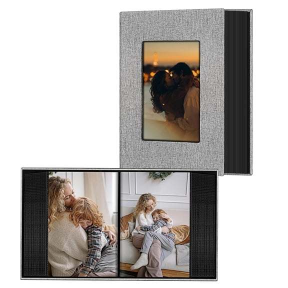 Photo Album 4x6,Linen Cover Slide-in Photo Album Book Can Holds 100 4x6 Photos with 50 Black Sheets for Family,Wedding,Baby and Holiday Pictures (Gray)