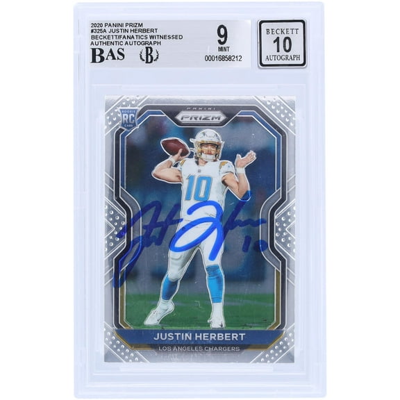 Justin Herbert Los Angeles Chargers Autographed 2020 Panini Prizm #325 Beckett Fanatics Witnessed Authenticated 9/10 Rookie Card - Fanatics Authentic Certified