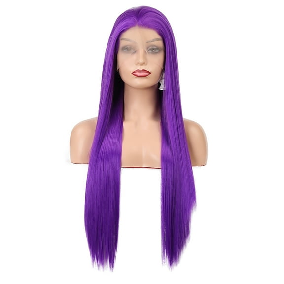 Unique Bargains Lace Front Wigs for Women 24" Bright Purple Long Straight Hair with Wig Cap