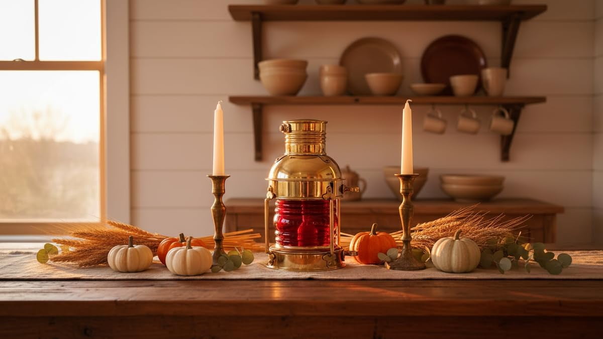 Nautical Maritime 10" Ship Hanging Lantern, Christmas Decorative Oil Lamp Red Glass Lantern, Halloween Lantern, Farmhouse Home Table Lanterns