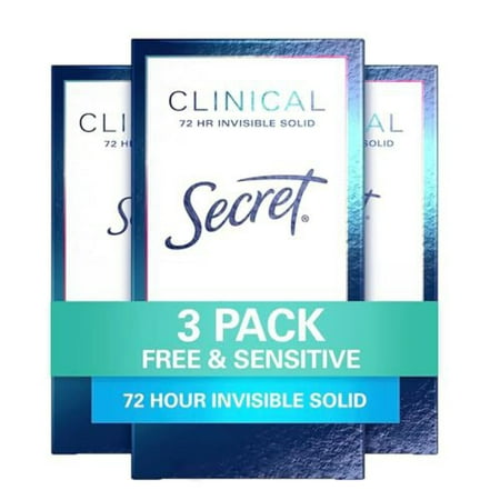 Secret Antiperspirant Clinical Strength Deodorant for Women, 72 Hr Sweat Protection Invisible Solid, Free Sensitive Unscented, 1.6 Ounce (Pack of 3)