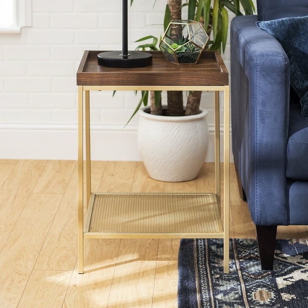 Urban Industrial Dark Walnut and Gold Tray Top End Table by Manor Park