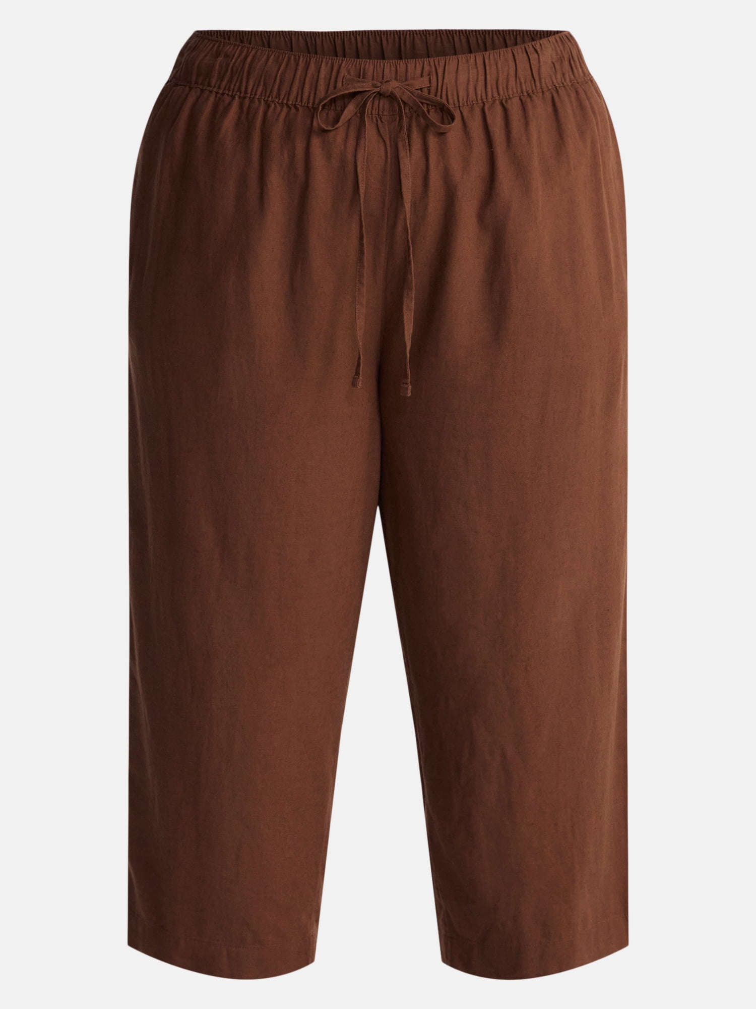 Terra & Sky Women’s Plus Cropped Linen Blend Pants, 27” Inseam, Sizes 0X-5X