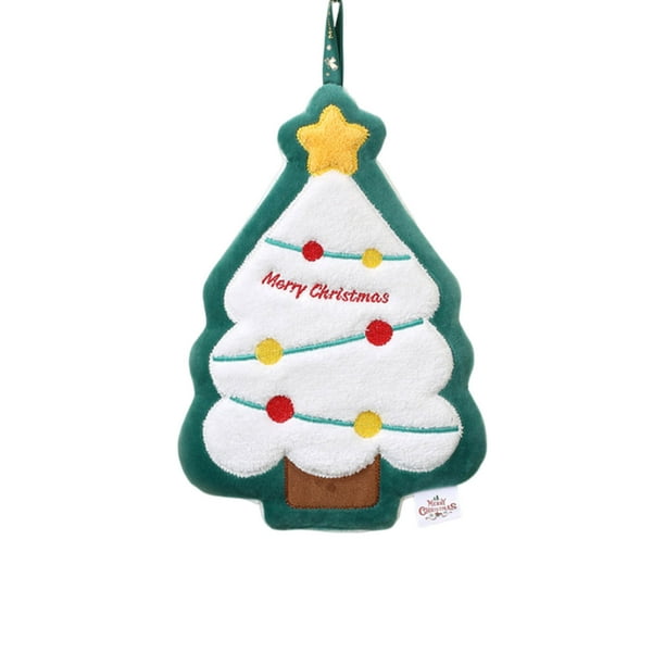 Yhmxh Toallas de mano de algodón con diseño navideño, lindas toallas de Papá Noel con forma de árbol, guante, muñeco de nieve y ciervo, de felpa gruesa y ultrasuave, con asa para colgar y secar.