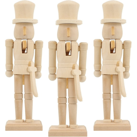 3pcs Unfinished Walnut Soldier Wood Nutcracker Decors Blank Nutcracker Decors