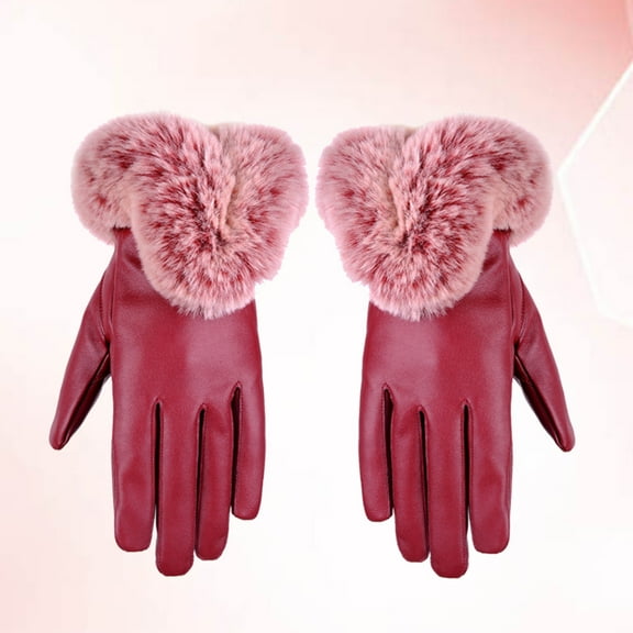 CATIEBYE Red Pu Leather Fleece Mitten 1 Pair Motorcycle Gloves For Women Winter Use