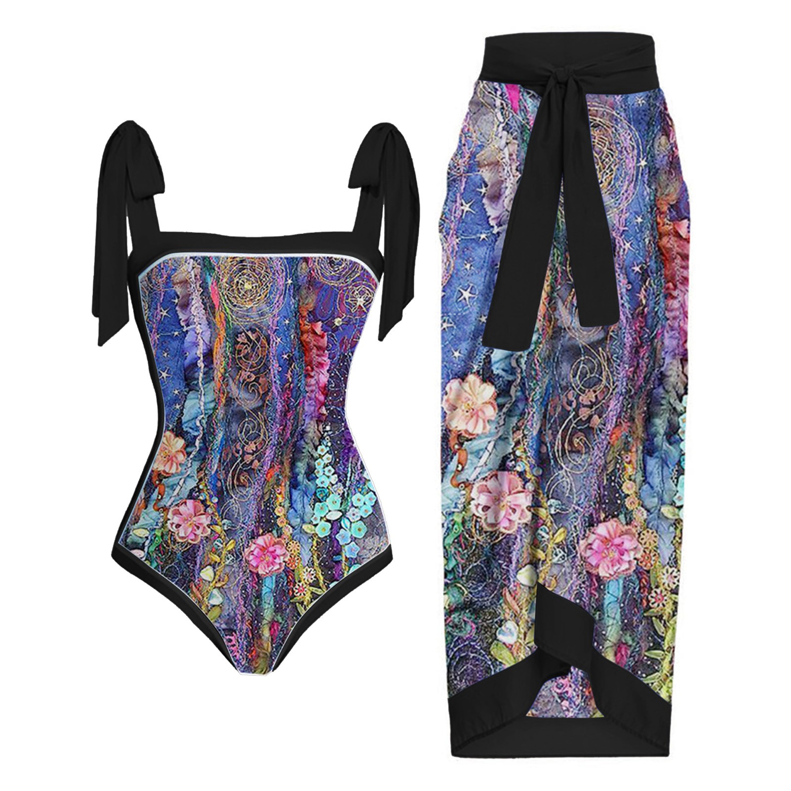Teenage Womens One Piece Swimsuit Abdominal Control 2 Piece Set For