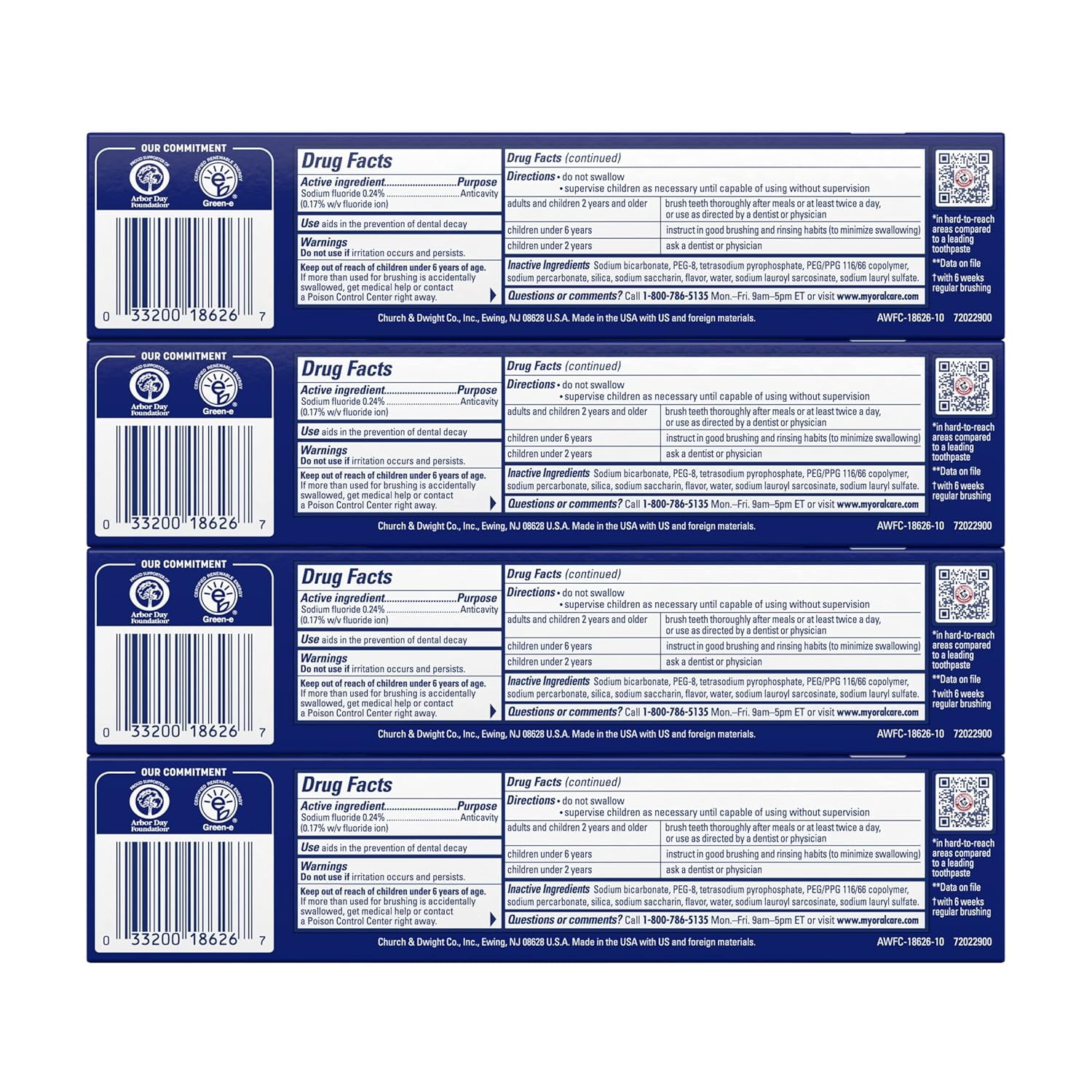 Arm and Hammer Advance White Toothpaste Clean Mint Stain Defense Technology Anticavity Fluoride Toothpaste 6 oz (Pack of 4)