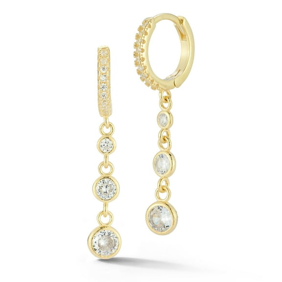 Adesso Milano Jewelry Sterling Silver Drop Chain Earrings with Premium Cubic Zirconia for Women, Gold