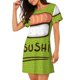 thumbnail image 2 of Balery Fresh Sushi Camisón de manga corta con cuello redondo para mujer, cómodo y elegante., 2 of 6