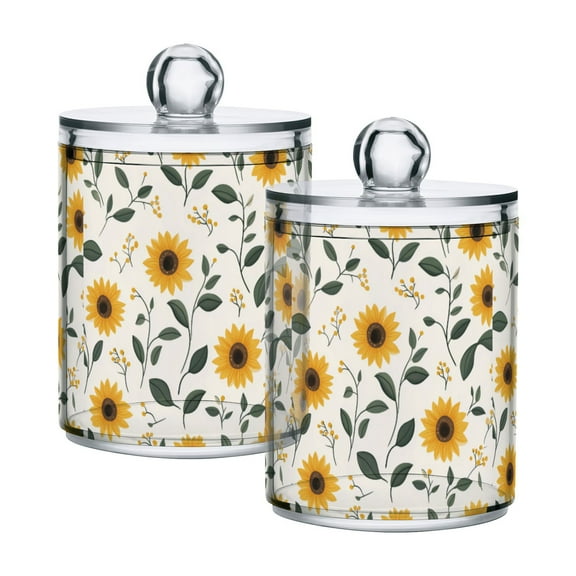 Yayeee 2 Pack Qtip Holder Bathroom Cotton Swab Canister with Lid Clear Dispenser Set, Sunflower Pattern