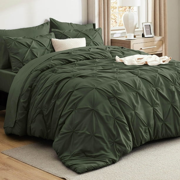 Juego de edredón Bedsure Queen verde oliva con 7 piezas