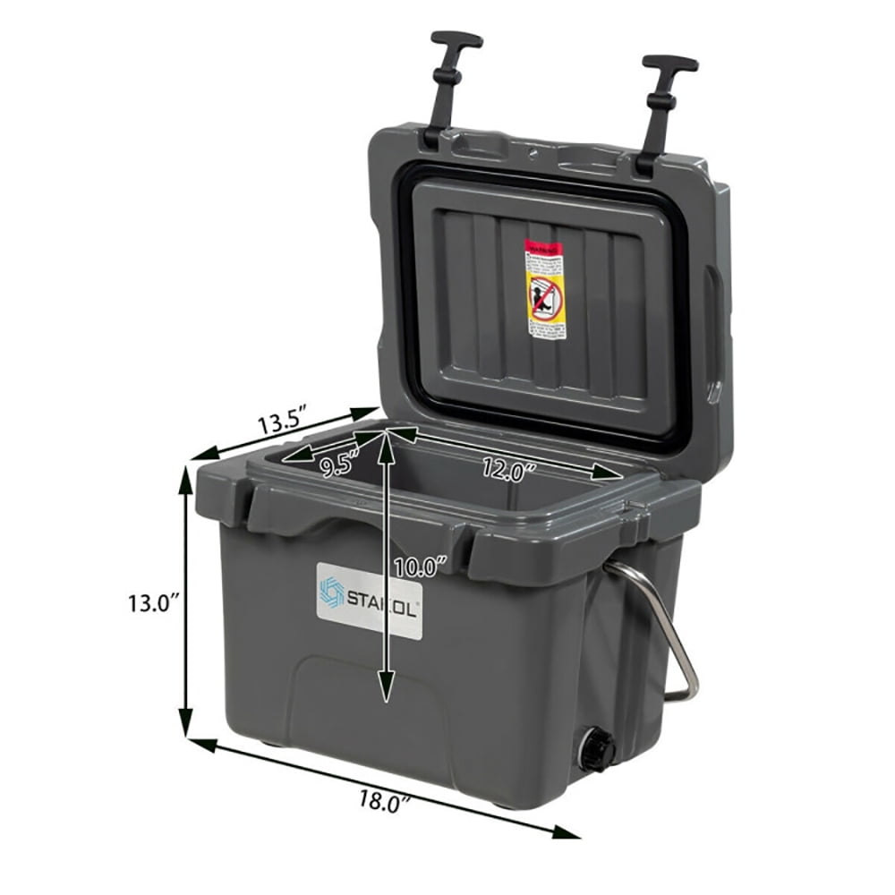 GVN 16 Quart 24-Can Capacity Portable Insulated Ice Cooler with 2 Cup Holders-Gray, Portable Freezer for Camping, Truck, RV, Travel, Boat and Home Use