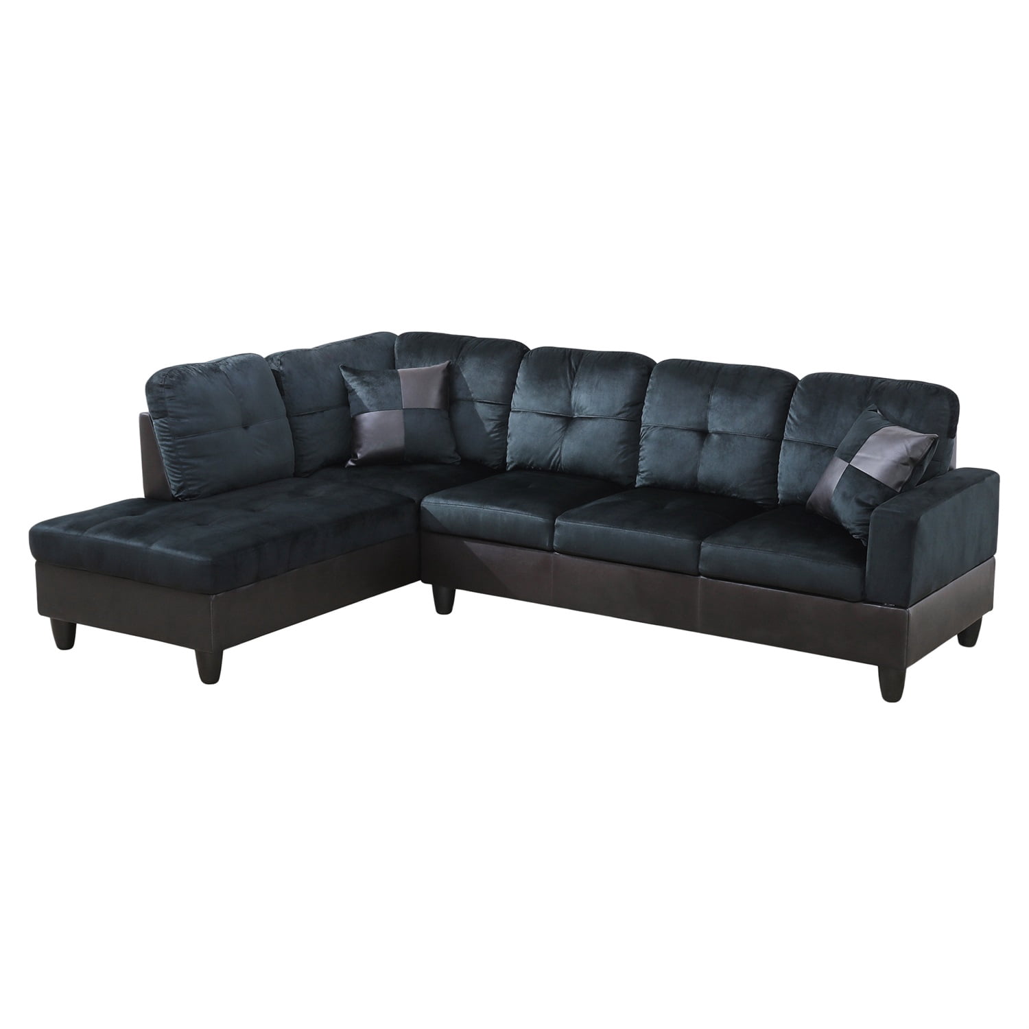 Hommoo L Shaped Couches and Sofas, Lint And PVC Living Room Furniture Sets, Modern Sectional Sofa for Small Space, Dark Blue and Brown(No Ottomans)