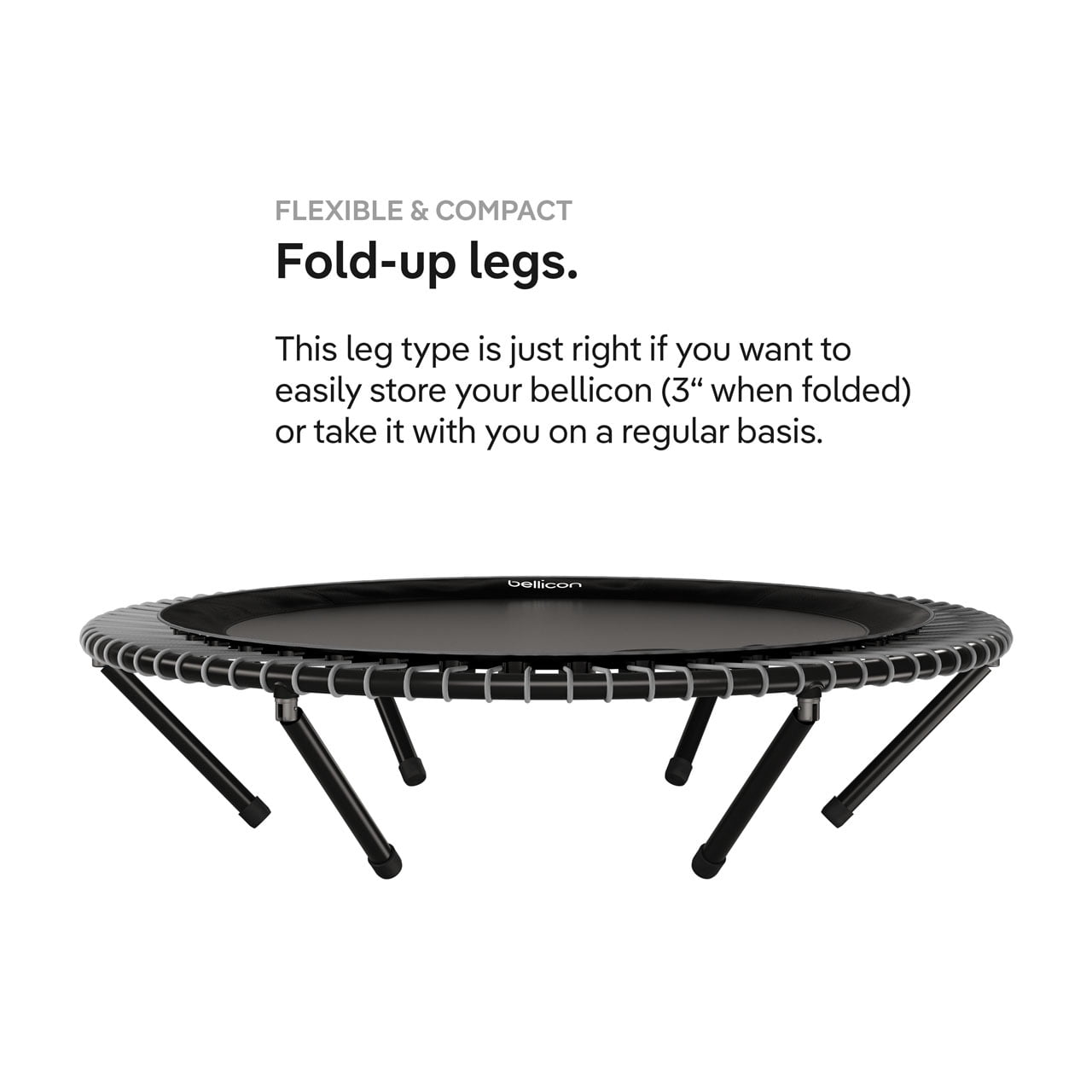 bellicon 39" Rebounder Trampoline, Bungee, Foldable Legs, Comfort Mat, Black