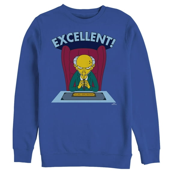 Men's The Simpsons Excellent Burns  Sweatshirt Royal Blue 3X Large