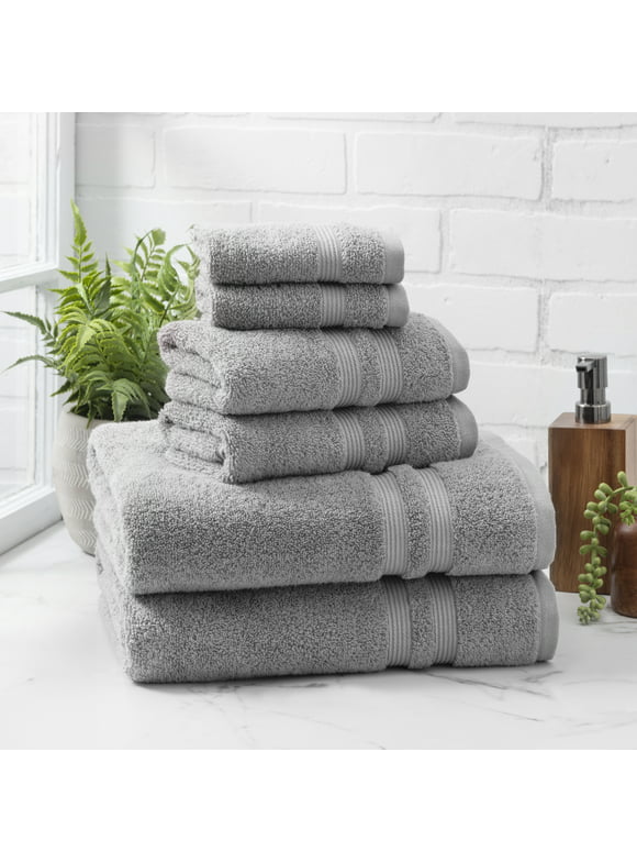 Mainstays Performance 6-Piece Towel Set, Solid Grey Flannel