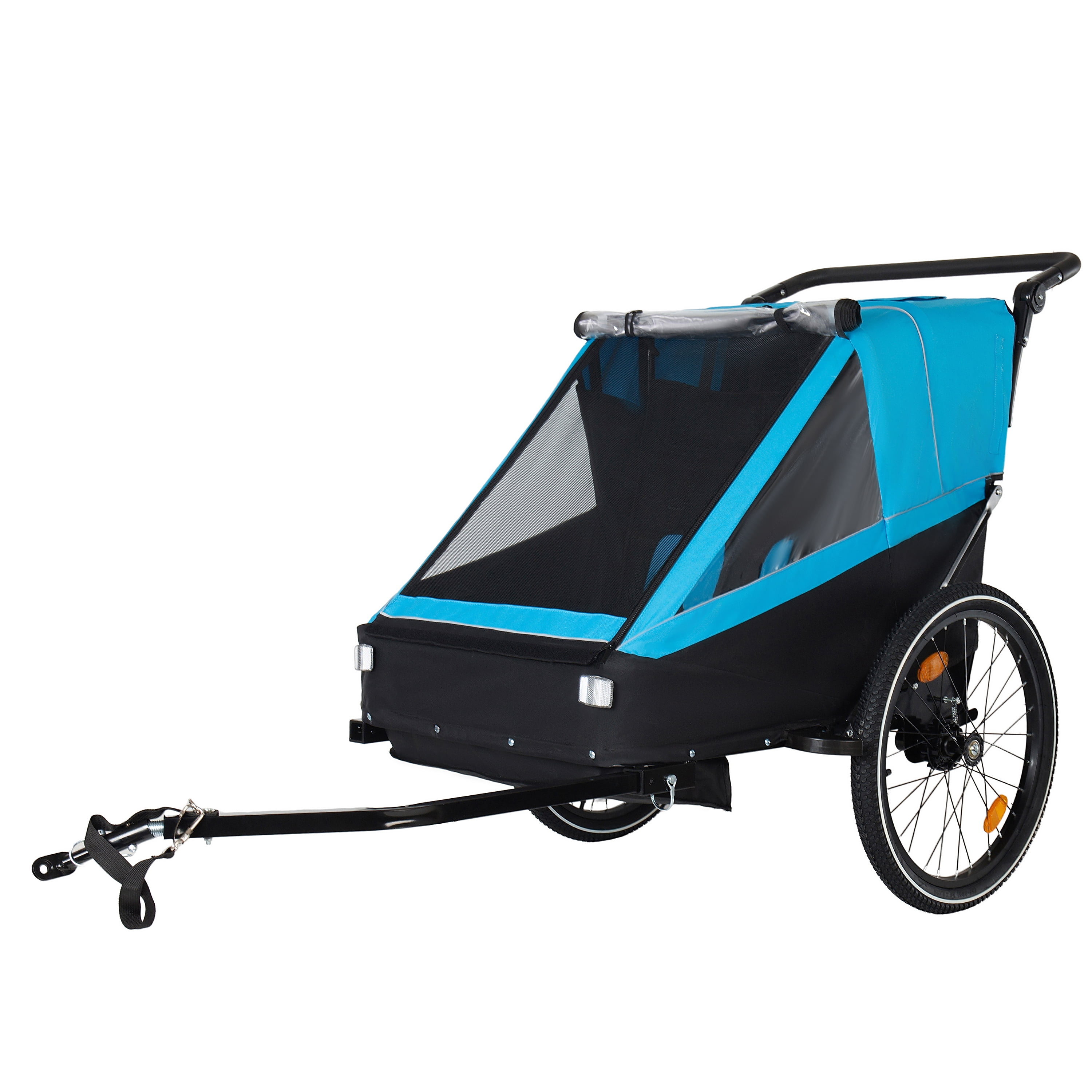 2 in 1 Kids Bike Trailer & Stroller, Jogging Style for 1-2 Children, Foldable with Universal Hitch, 5-Point Harness and Storage Bags for Outdoor Activities