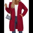 thumbnail image 3 of Sudadera con Capucha y Cremallera para Mujer, de Larga, de Forro Extragrande, Informal, con Bolsillo, para Otoño Rojo XXL, 3 of 8