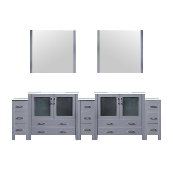 Volez 108 in W Dark Grey Double Vanity with Side Cabinets, Ceramic Top, and 34 in Mirrors