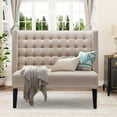 thumbnail image 3 of 46" Small Modern Loveseat Settee Sofa 2-Seat Sofa Couch Tufted Love Seat Dining Bench with Nail Head Trim Back Banquette Sofas for Living Room Small Space Entryway Hallway Khaki, 3 of 9