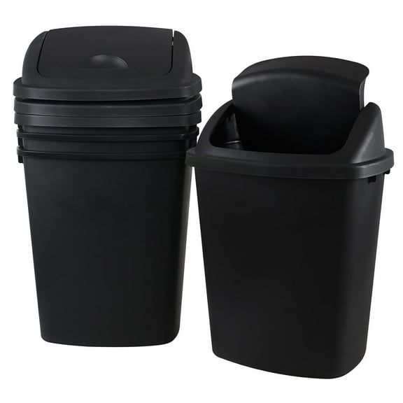 4 Packs Swing-Top Kitchen Trash Cans, 13 Gallon Plastic Swing Top Garbage Can, Trash Can Swing Lid, Black