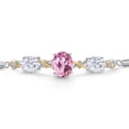 thumbnail image 3 of 925 Silver & 10K Yellow Gold Light Pink Created Sapphire White Moissanite & Lab Grown Diamond Bracelet for Women | 6.06 Cttw | September Birthstone | Oval 10X8MM and 8X6MM | Fully Adjustable 9 inch, 3 of 5