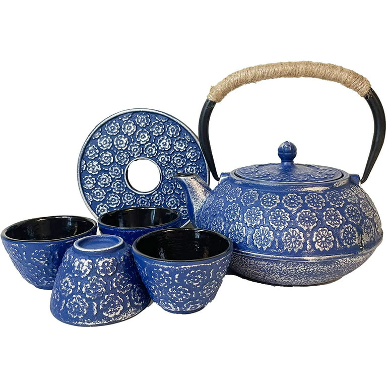 Blue Round Metal Beautyl Cast Iron Coffee Kettle Enamel Tea Pot