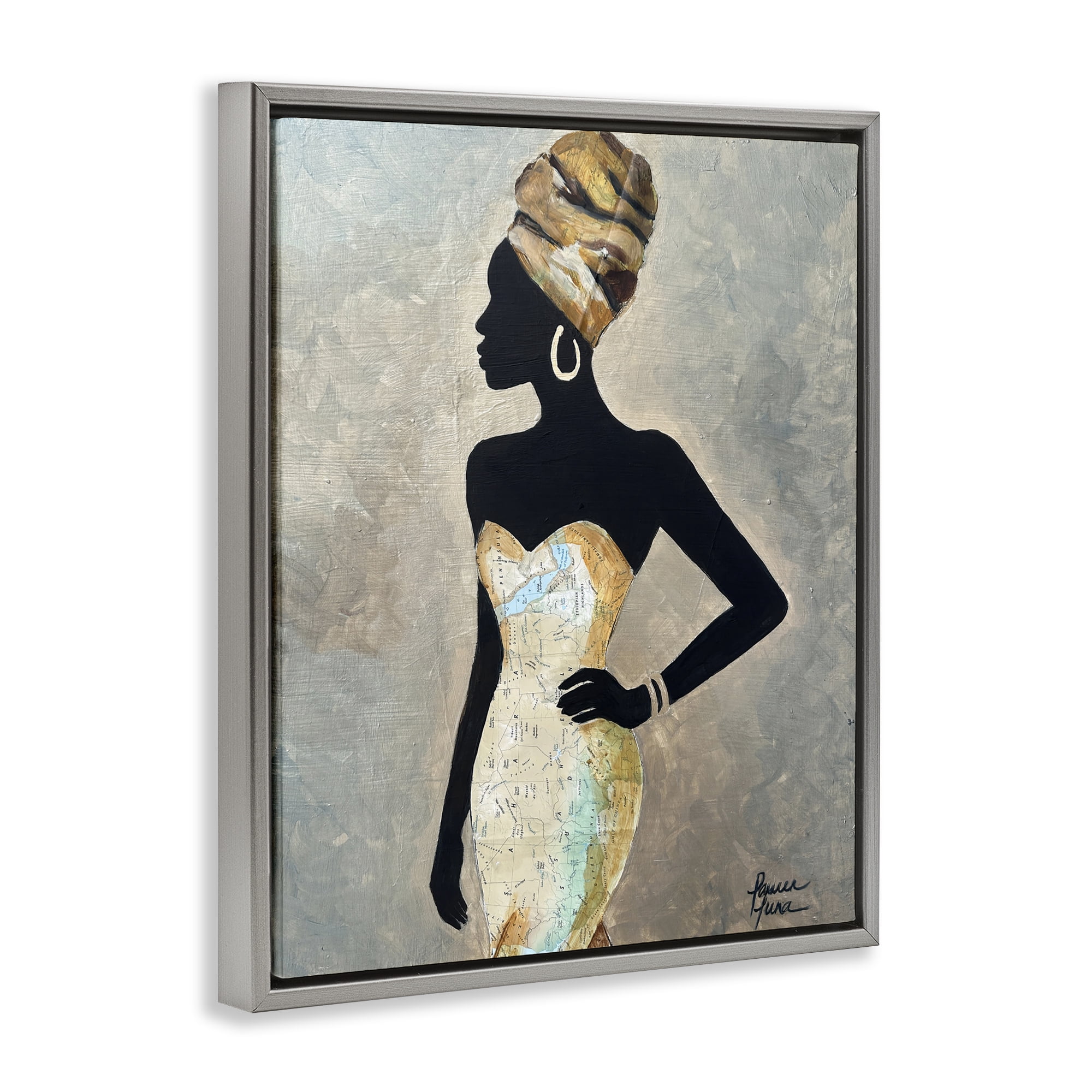 Stupell Industries Motherland Muse Fashion Portrait Gray Framed Floater Canvas Wall Art, design by Lauren Luna