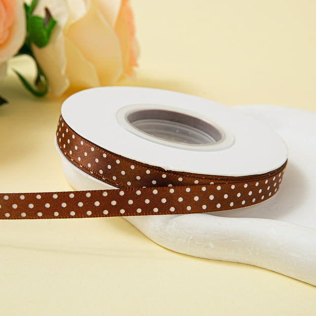 Firefly Hope 0.4 Inch x 25 Yards Polka Dot Grosgrain Ribbon, Spool Craft Ribbon for Christmas Gift Wrapping, DIY Crafts & Wedding Decor, Coffee