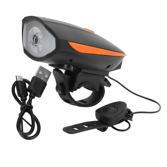 Luz delantera de bicicleta con bocina, luz de conducción nocturna con carga USB, linterna impermeable, color naranja
