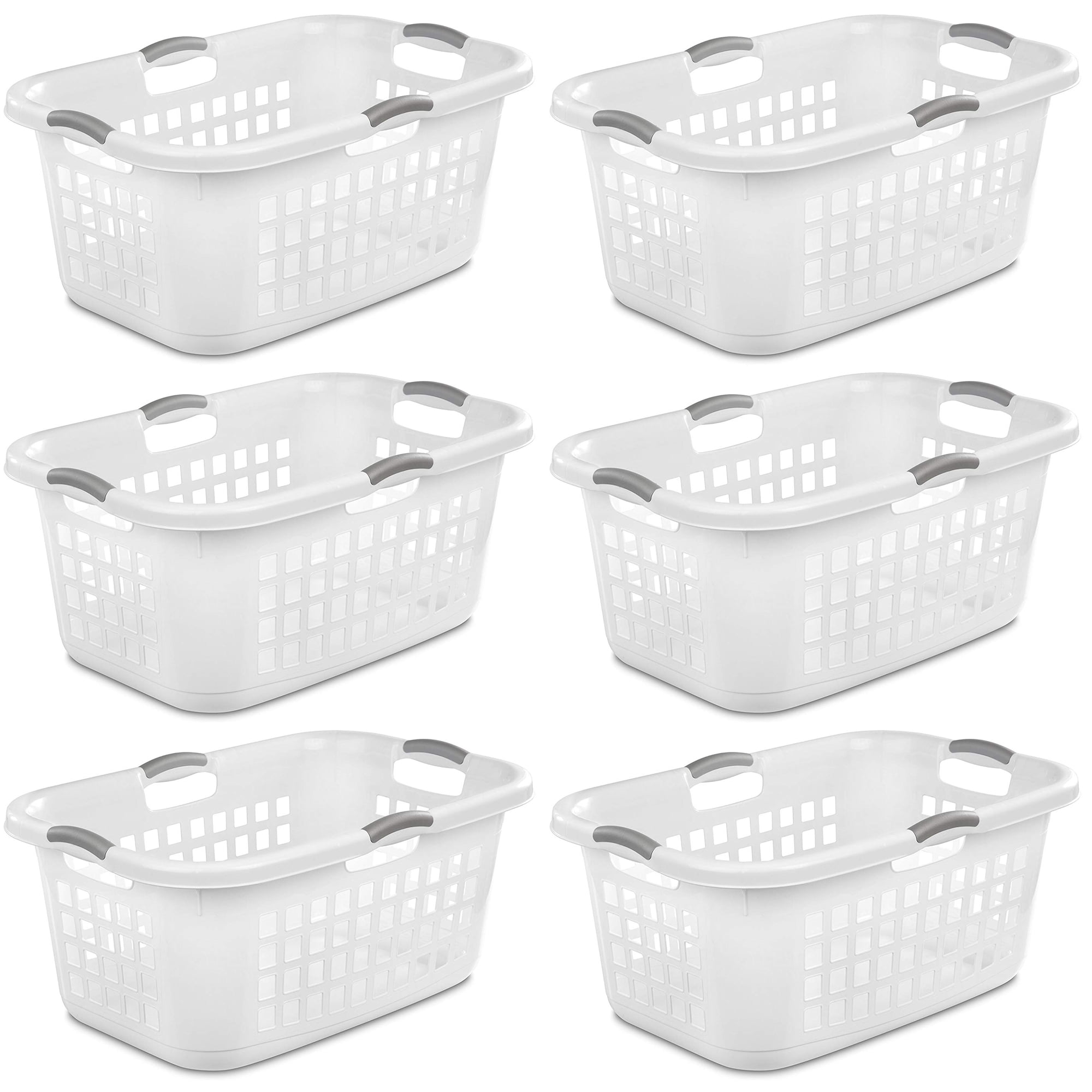 Sterilite 12168006 2 Bushel Plastic Stacking Clothes Laundry Basket White 6-Pack 