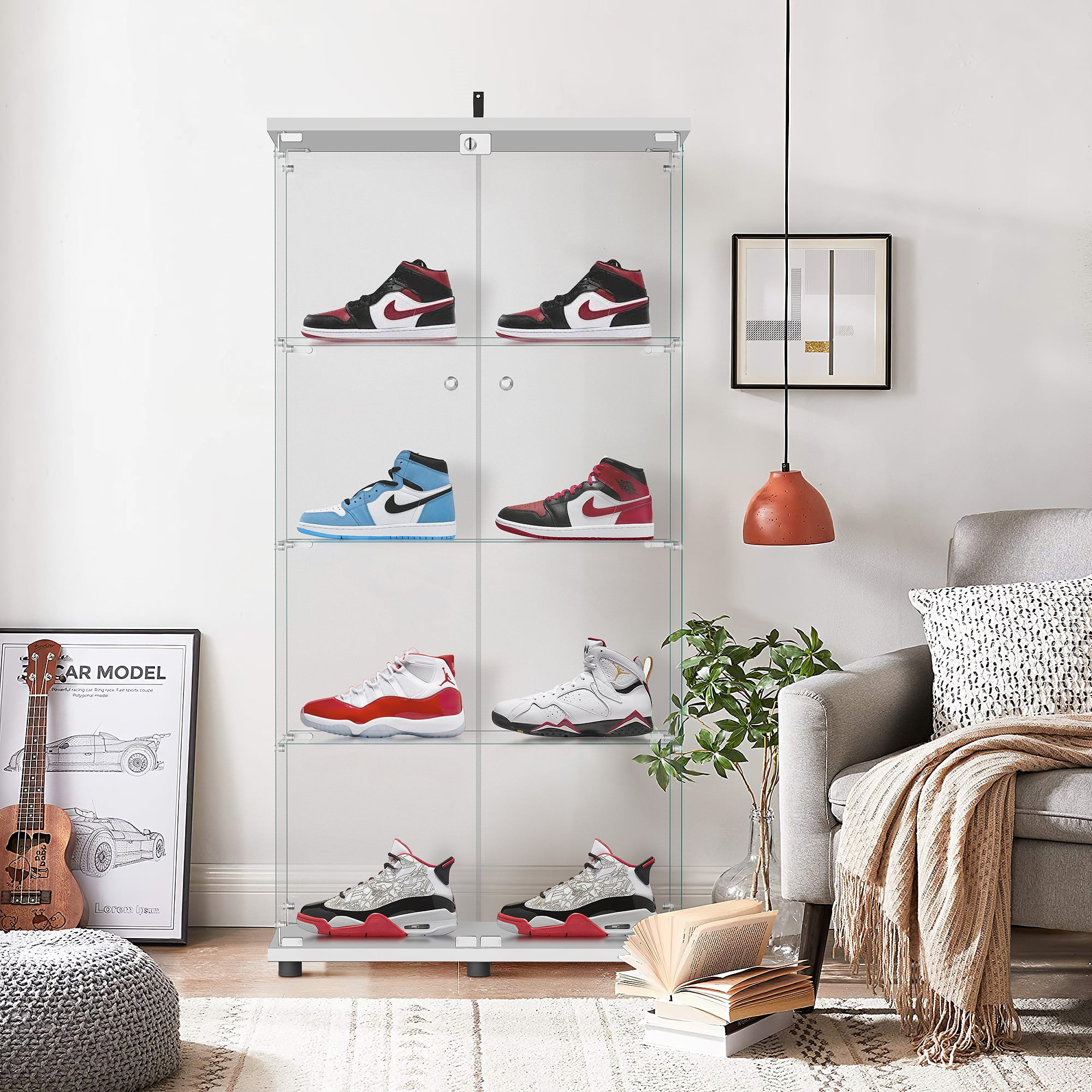 NeuType Glass Display Bookcase Glass Frame Bookshelf White