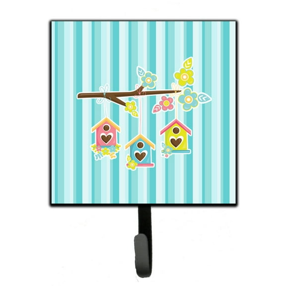 Birdhouses on Blue Stripes Leash or Key Holder