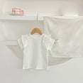 thumbnail image 2 of MeetoTime Toddler Kids Cotton Ruffled Sleeve T-Shirt Comfortable Round Neck Casual Loose White Base Top for Girls, 2 of 4