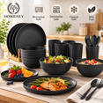 thumbnail image 6 of Homienly Dinner Set, 20-Piece Wheat Straw Dinnerware Set for 4, Plates Bowls Cups Forks & Spoons, Microwave Dishwasher Safe Tableware, Dish Set for 4, Matte Black, 6 of 8