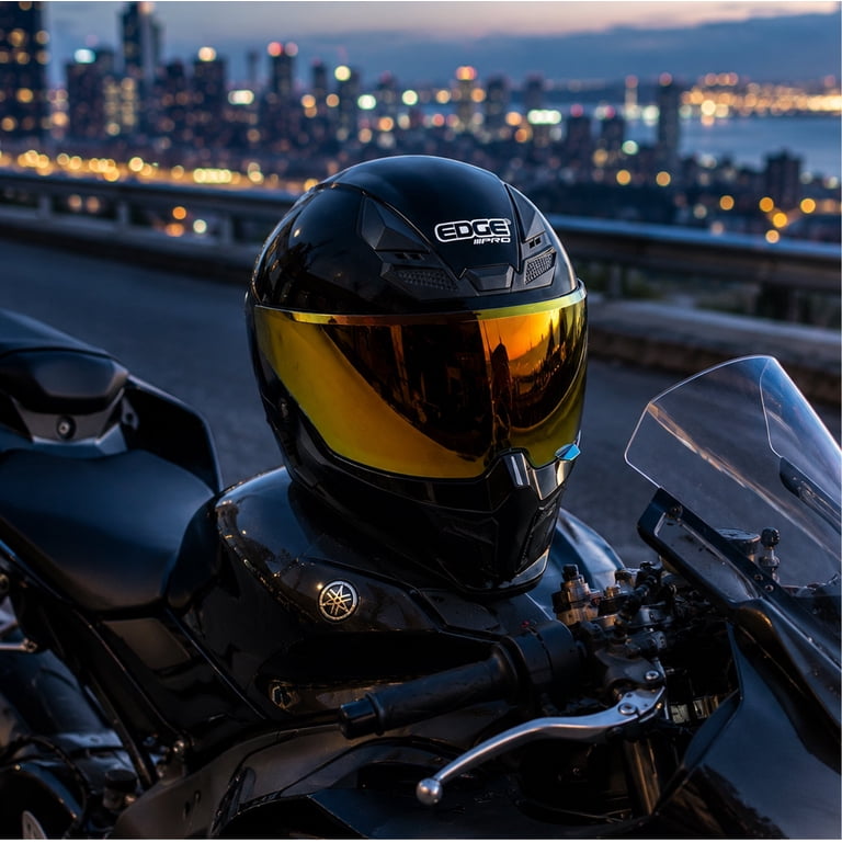 edge motorcycle helmet Scorpion EXO Ryzer Full-Face | Red field light red mirror visor blocks UV and harsh glare while turning heads JET 2 - M4