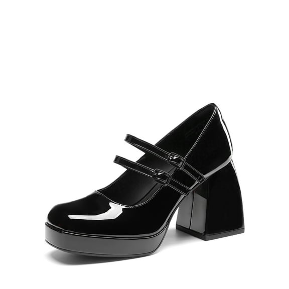Women's Y2K Double Strap Platform Mary Jane Heels with Square Toe and Chunky Block Heel