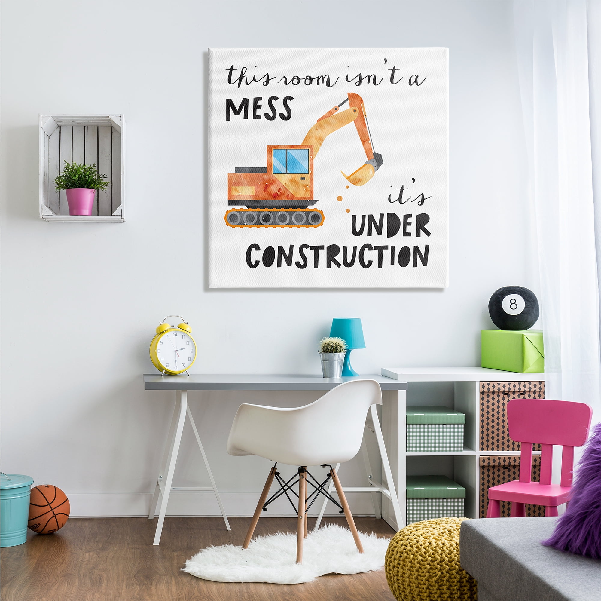 Stupell Industries This Room is Under Construction Kids' Room Sign Transportation Painting Gallery Wrapped Canvas Print Wall Art, 36 x 36