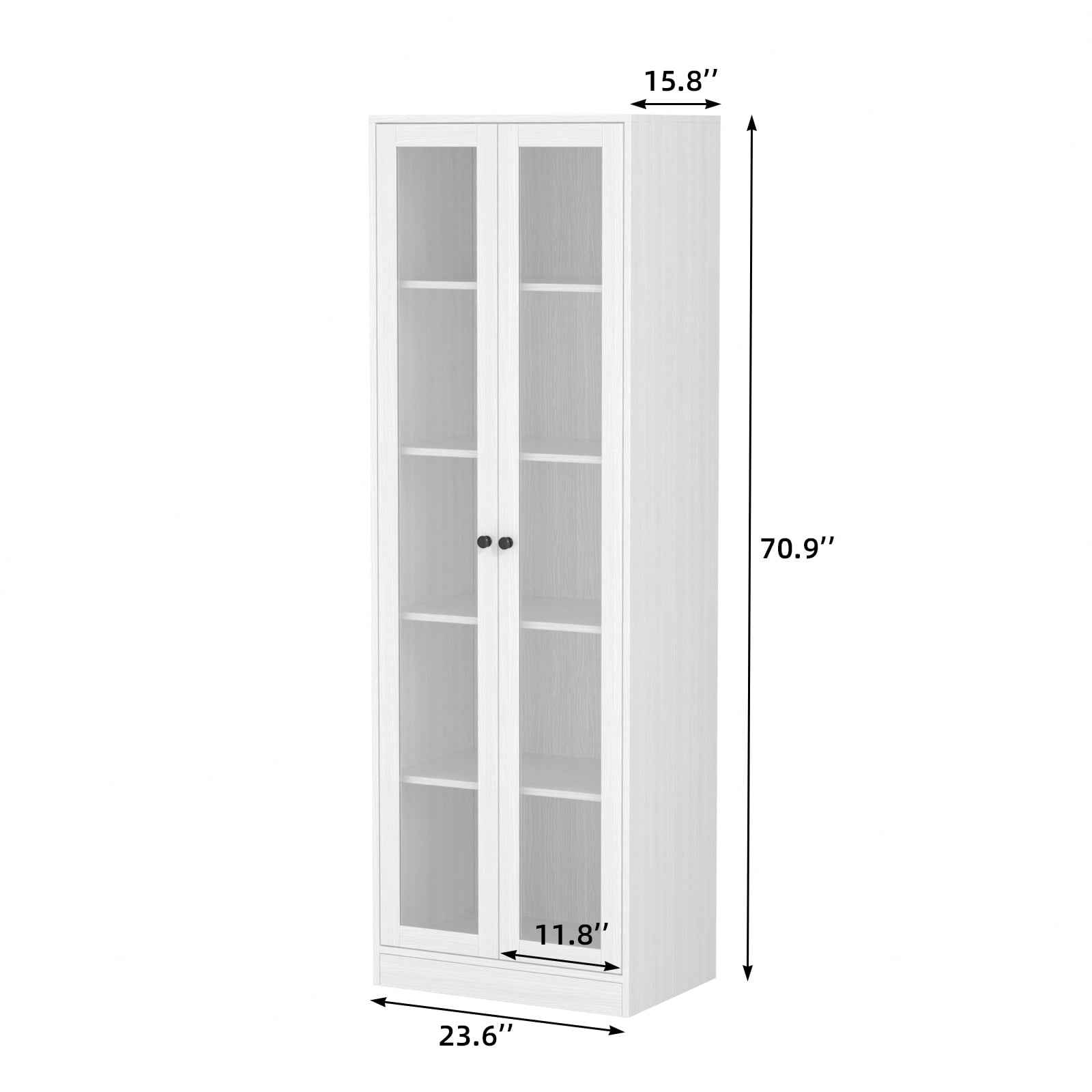 RichYa 71"H Display Cabinet with Glass Doors,5 Tier Kitchen Pantry Cabinet with Shelves for Dining Room,Living Room,C(White)