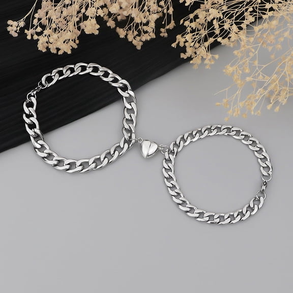 Couple Bracelets Set Stainless Steel Heart Charm Matching Jewelry for Women and Men Fashion Silver Bracelets NK Chain