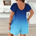 thumbnail image 5 of AHTJRT Women's Summer Rompers Crewneck Short Sleeve Jumpsuits with 2 Front Pockets Fashion Gradient Color Short One Piece Outfits Light Blue S, 5 of 6