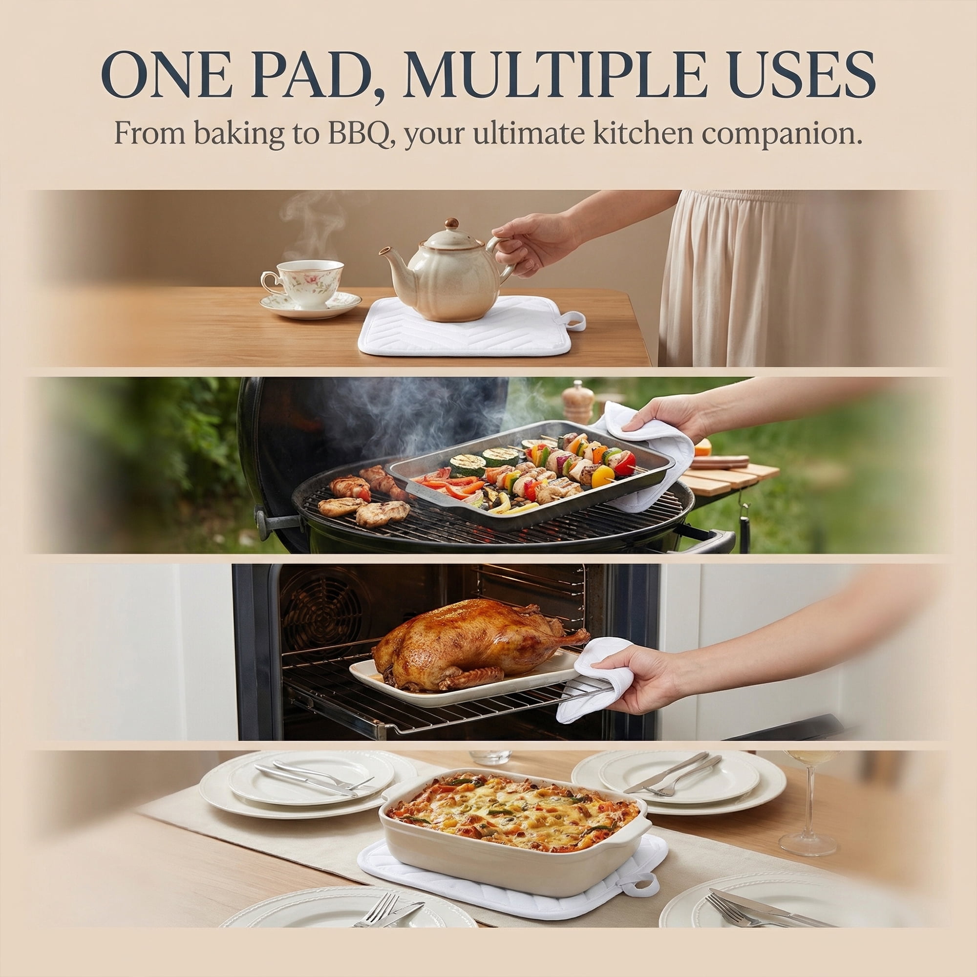 Unique Bargains 2 Pcs Pot Holders Heat Resistant Non Slip Hot Pads for Kitchen White 9.1"x7.1"