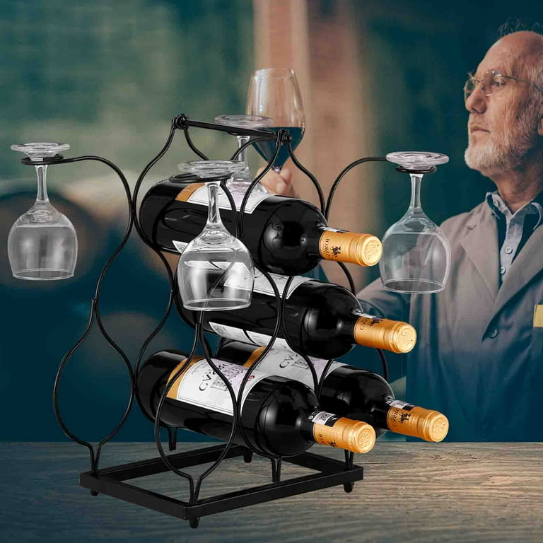 Countertop Wine Rack Metal Hold 6 Bottles and 4 Glasses Wine Holder Stand 3 Tier Small Tabletop Wine Rack Wine Organizer for Cabinet Pantry Walmart