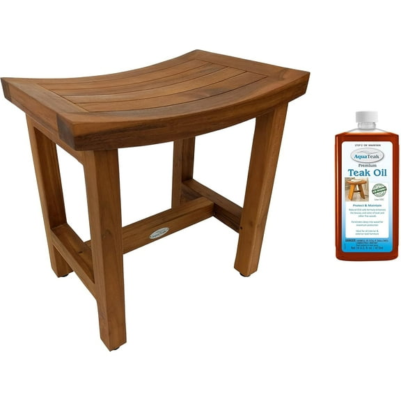 AquaTeak Patented 18" Sumba Lotus Teak Shower Bench & AquaTeak Premium Teak Oil