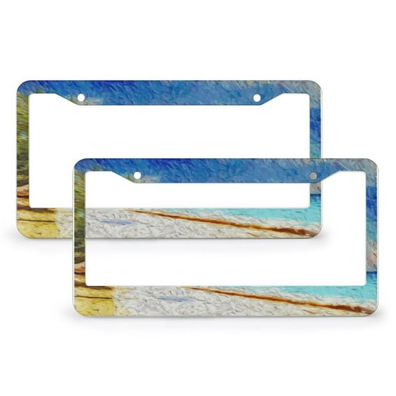 License Plate Frames Tropical Palm Tree Beach Standard Car Tag Cover Holder 2 Pack Tropical Palm Tree Hawaii Ocean Aluminum License Plate Frame Fits All Car
