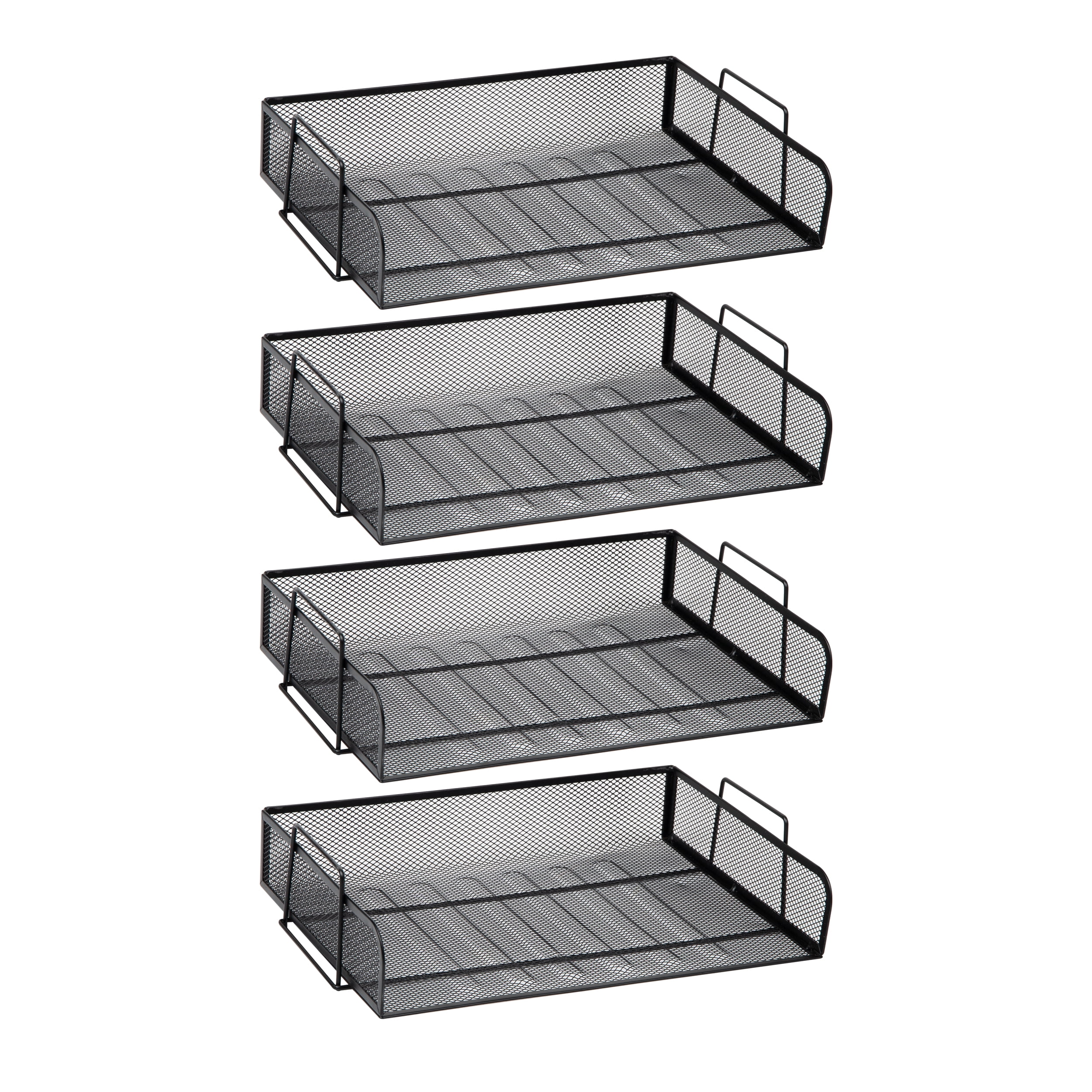 Mind Reader Stackable Paper Tray, Desktop Organizer, File Storage, Metal Mesh, 4 Piece, Black