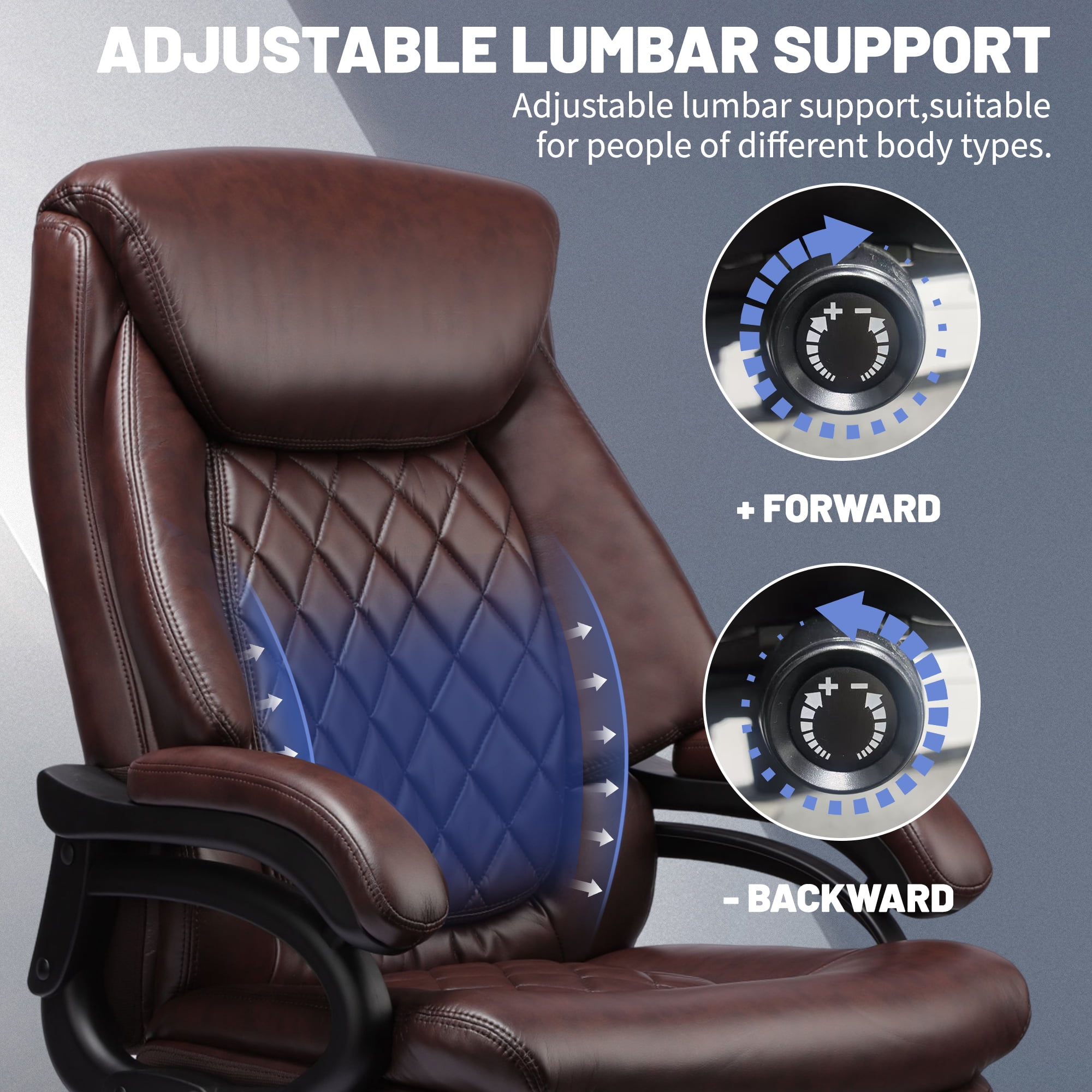 Qusaphy 800LBS Big and Tall Executive Office Chair, PU Leather Ergonomic Desk Chair with Adjustable Backrest and Thick Padded Cushion, Heavy Duty Chair for Home or Office Black